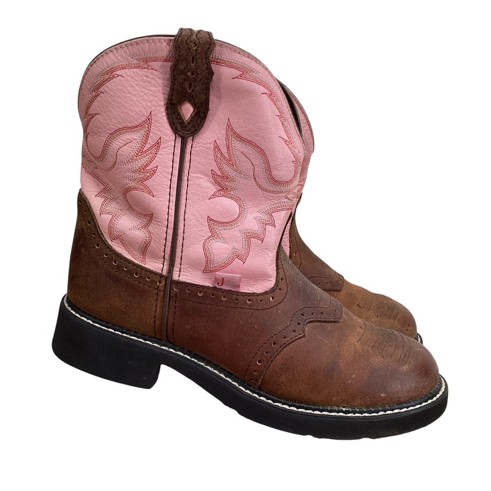 Justin Gypsy Boots Women's Size 10.5 B Brown Pink Leather Western Cowgirl L9901